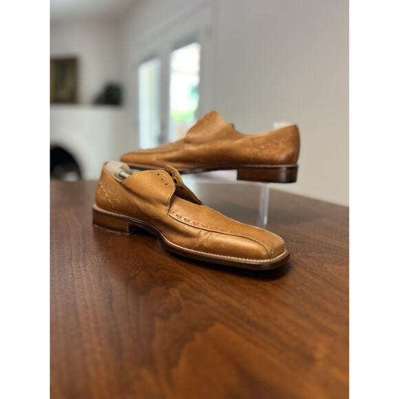Mezlan Maranello Sz10 M Tan Calfskin Leather Braided Trim Square Toe Derby Shoes main image 9